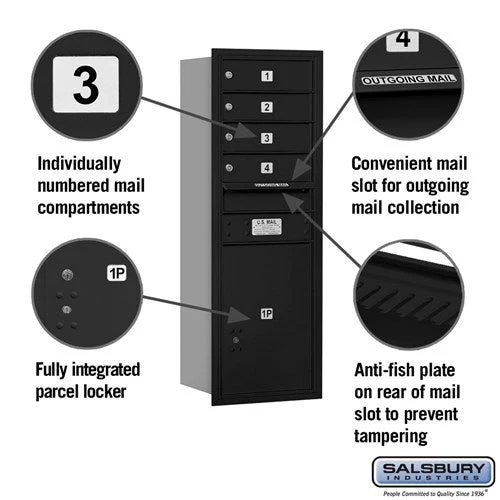 11-Door High Recessed Mounted 4C Horizontal Mailbox with Parcel Locker - Black - Rear Loading - Image 2