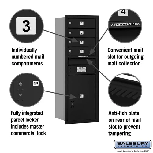 11-Door High Recessed Mounted 4C Horizontal Mailbox with Parcel Locker - Black - Rear Loading - Image 5