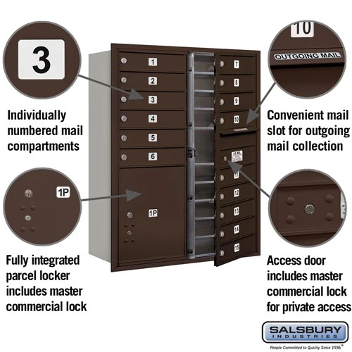11 Door High Recessed Mounted 4C Horizontal Mailbox with Parcel Locker in Bronze - Image 5