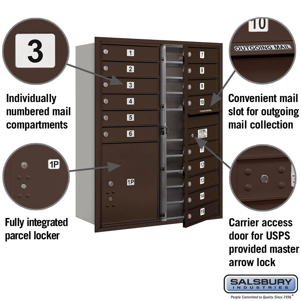 11 Door High Recessed Mounted 4C Horizontal Mailbox with Parcel Locker in Bronze - Image 2