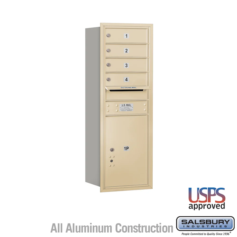 11 Door High Recessed Mounted 4C Horizontal Mailbox with Parcel Locker - Sandstone - Rear Loading