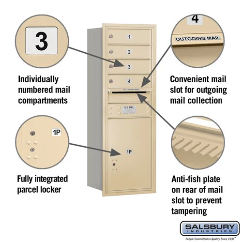 11 Door High Recessed Mounted 4C Horizontal Mailbox with Parcel Locker - Sandstone - Rear Loading - Image 2