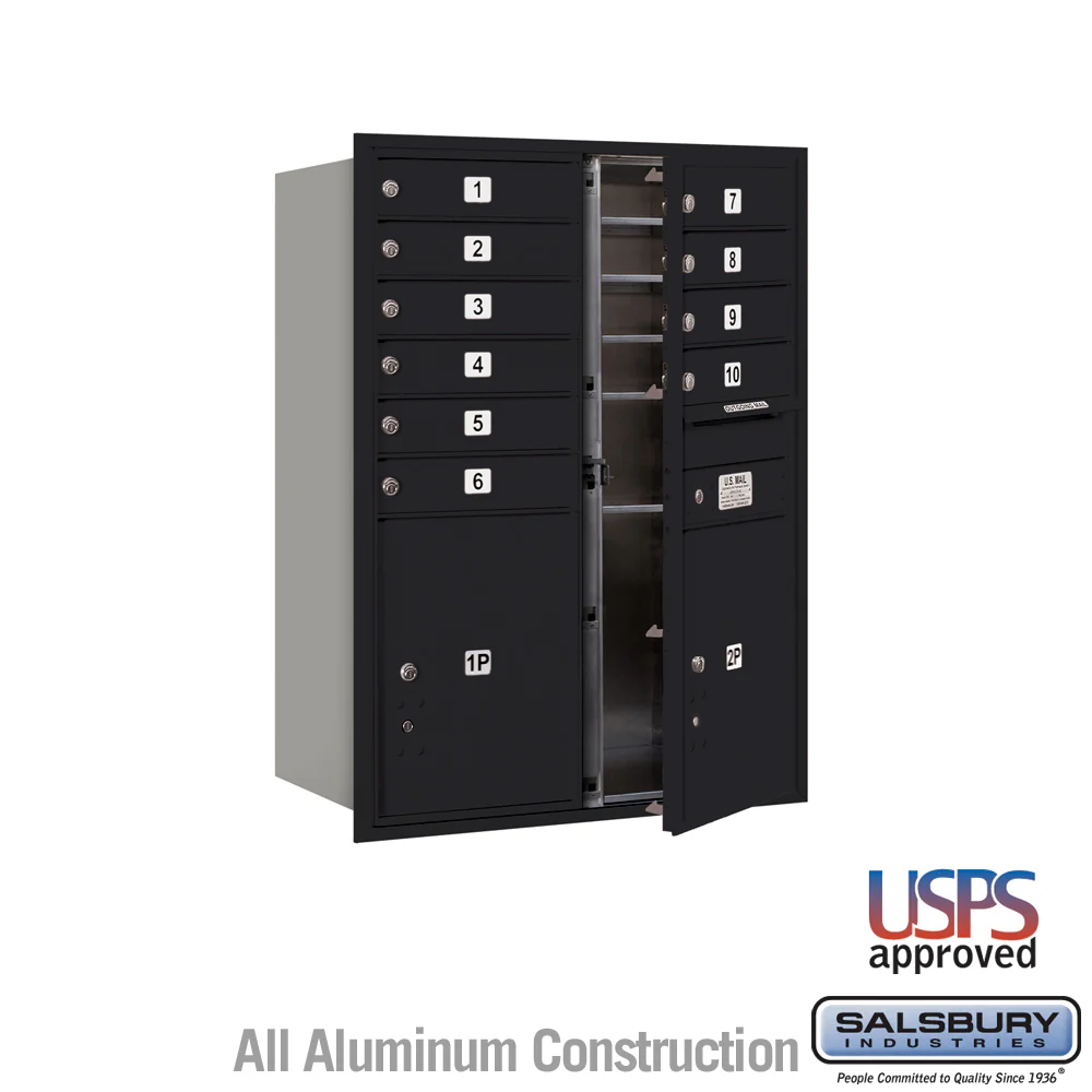 11 Door High Recessed Mounted 4C Horizontal Mailbox with Parcel Lockers - Black