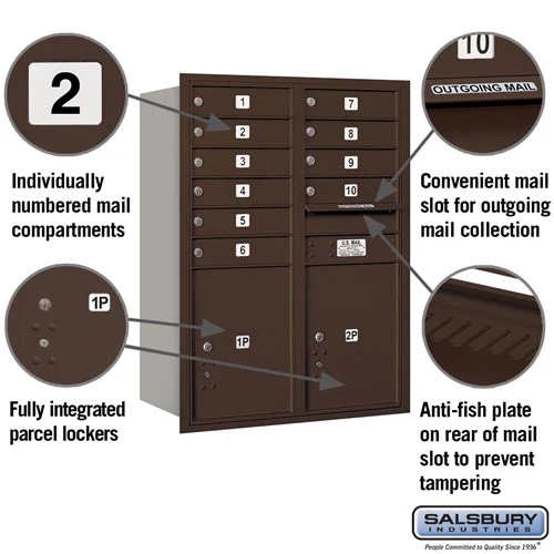 11-Door High Recessed Mounted 4C Horizontal Mailbox with Parcel Locker - Bronze, Rear Loading - Image 5