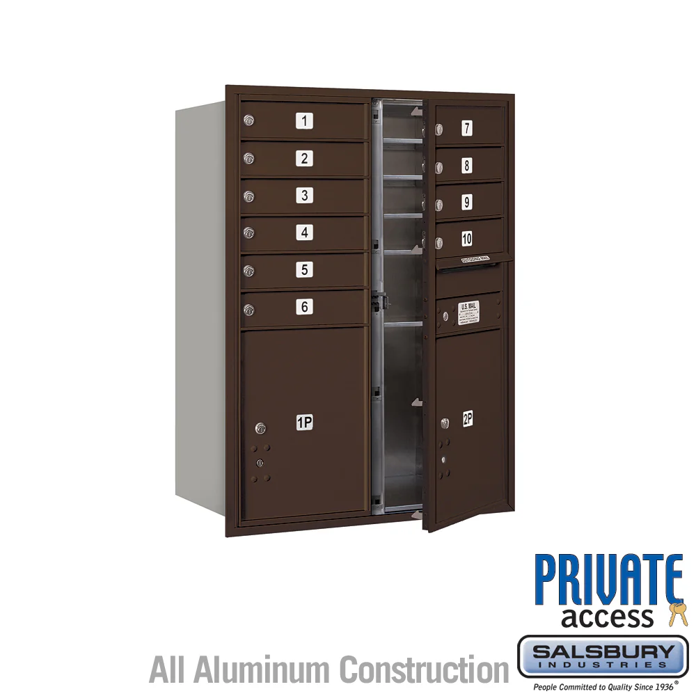 11 Door High Recessed Mounted 4C Horizontal Mailbox with Parcel Lockers in Bronze