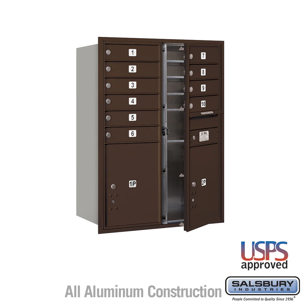 11-Door High Recessed Mounted 4C Horizontal Mailbox with Parcel Lockers in Bronze - USPS Approved