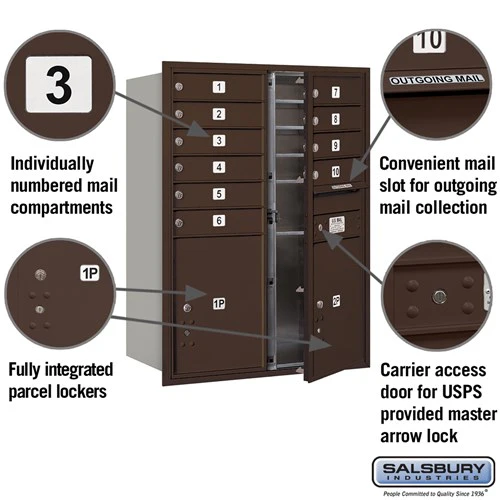 11-Door High Recessed Mounted 4C Horizontal Mailbox with Parcel Lockers in Bronze - USPS Approved - Image 2