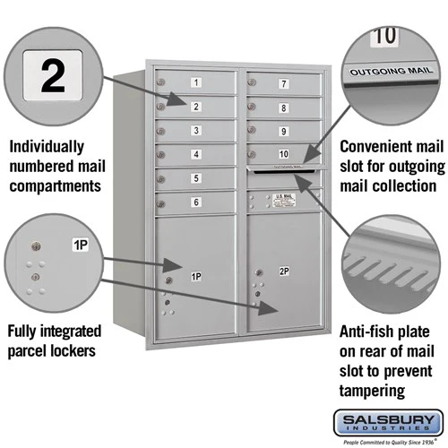 11 Door High Recessed Mounted 4C Horizontal Mailbox with Parcel Lockers - Rear Loading - Image 2