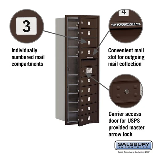 11-Door High Recessed Mounted 4C Horizontal Mailbox with USPS Access - Bronze - Image 2