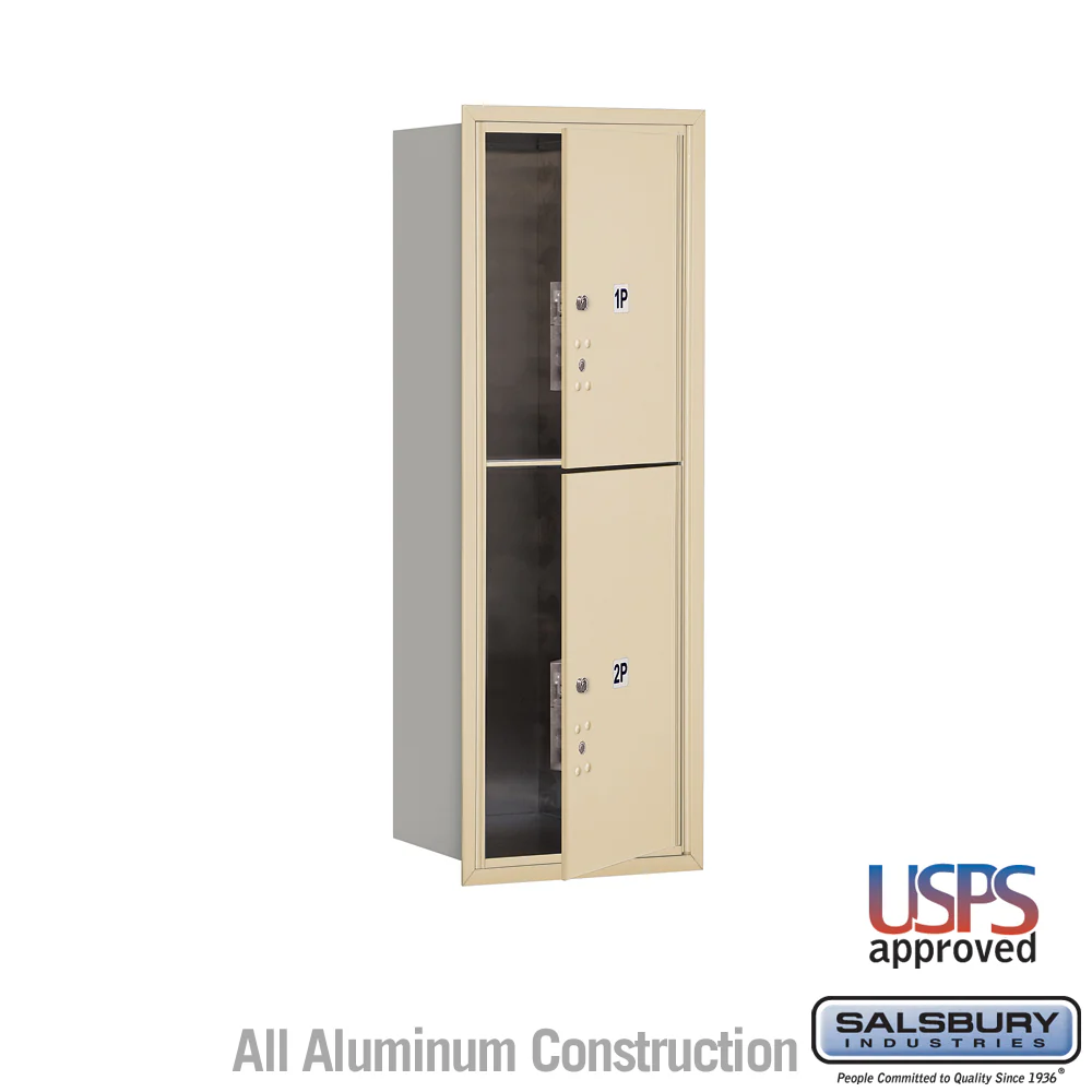 11 Door High Recessed Mounted 4C Horizontal Parcel Locker with 2 Parcel Lockers in Sandstone - Front Loading