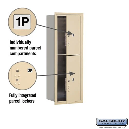 11 Door High Recessed Mounted 4C Horizontal Parcel Locker with 2 Parcel Lockers in Sandstone - Front Loading - Image 2
