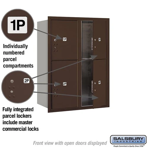 11 Door High Recessed Mounted 4C Horizontal Parcel Locker with 2 Parcel Lockers in Bronze - Front Loading - Image 6
