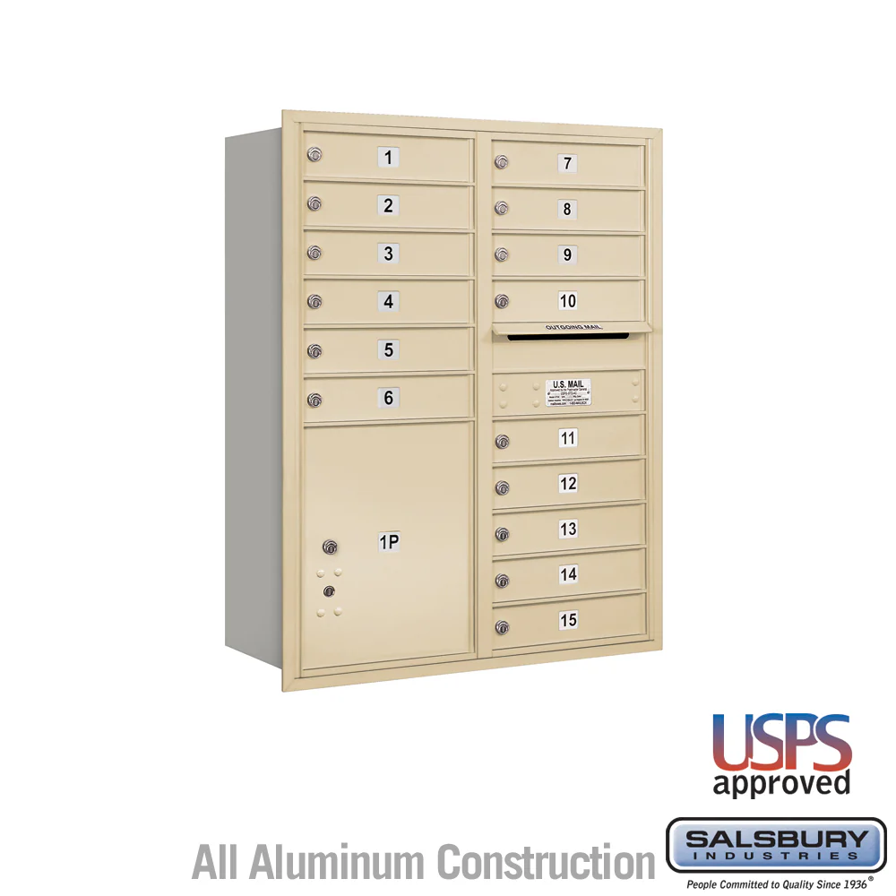 11 Door High Recessed Mounted Mailbox with Parcel Locker in Sandstone