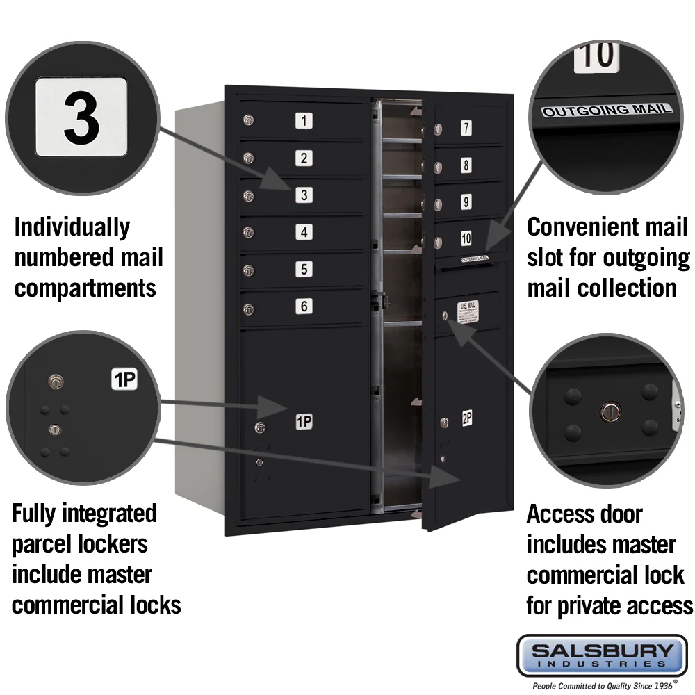 11-Door High Recessed Mounted Mailbox with Parcel Lockers - Black - Image 2