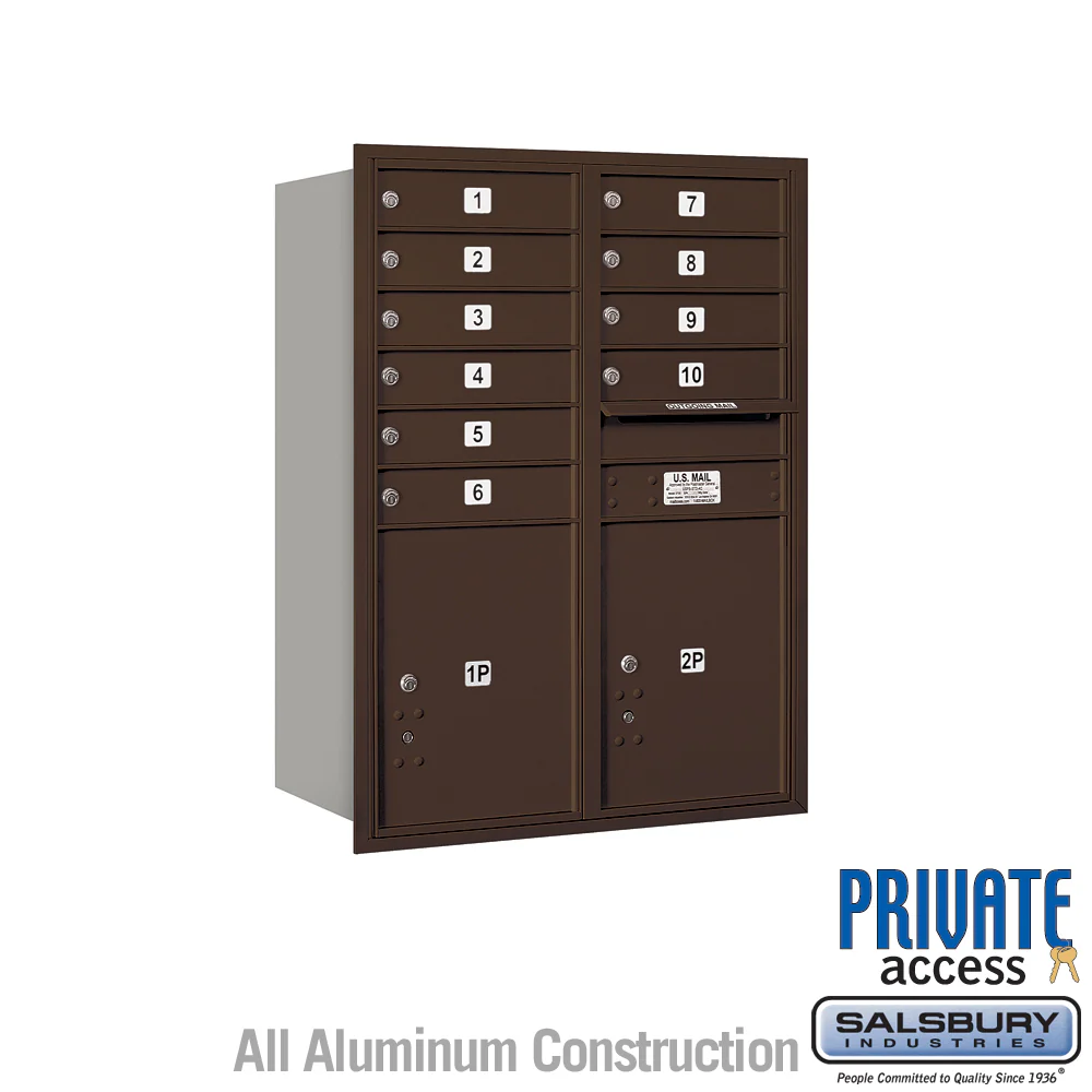 11-Door High Recessed Mounted Mailbox with Parcel Lockers - Bronze - Rear Loading
