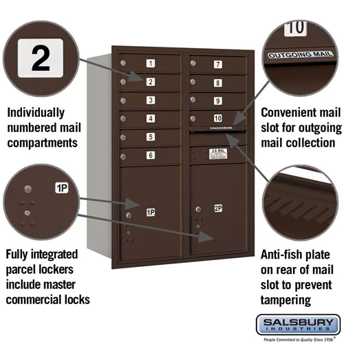 11-Door High Recessed Mounted Mailbox with Parcel Lockers - Bronze - Rear Loading - Image 2