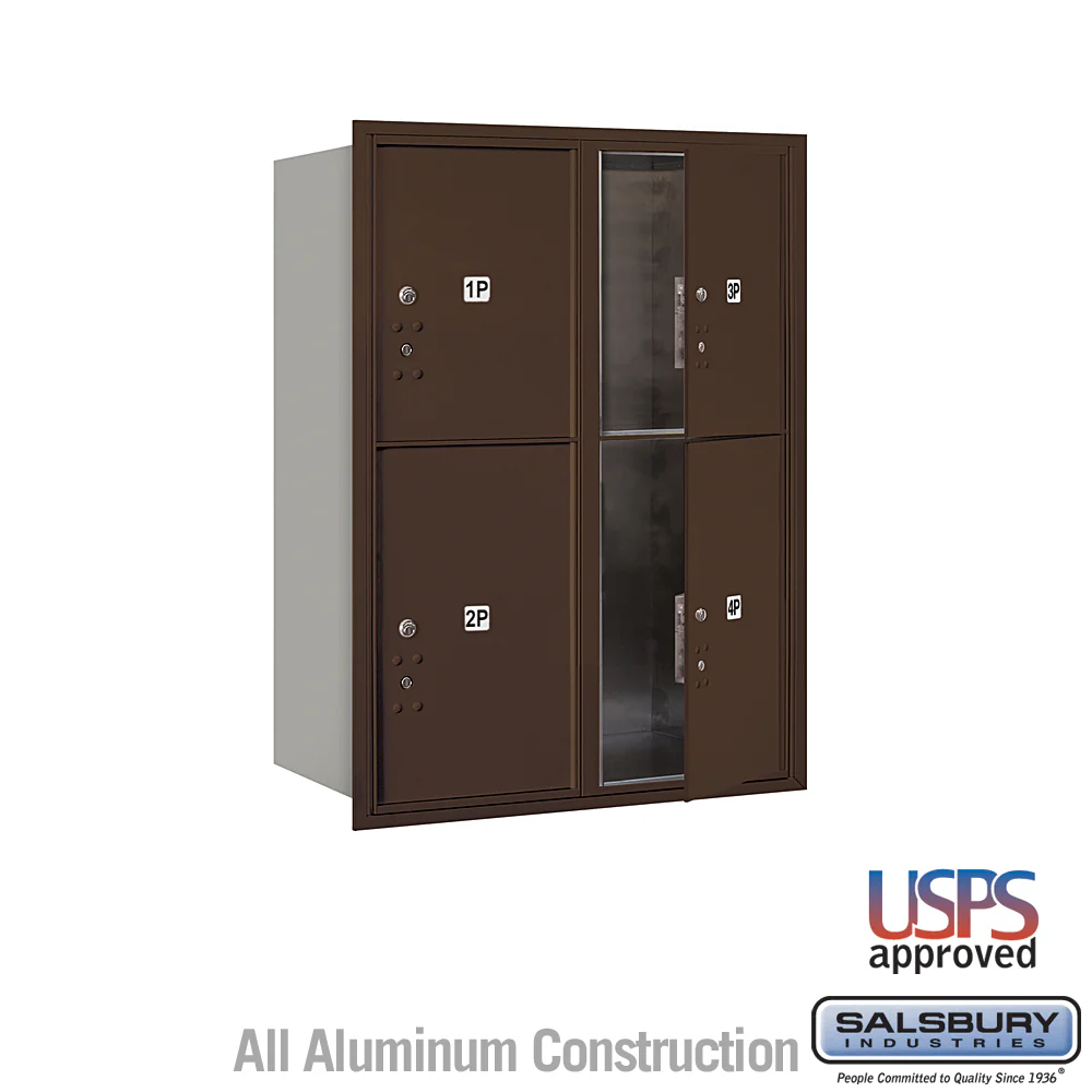 11 Door High Recessed Mounted Parcel Locker with 4 Parcel Lockers in Bronze - USPS Access