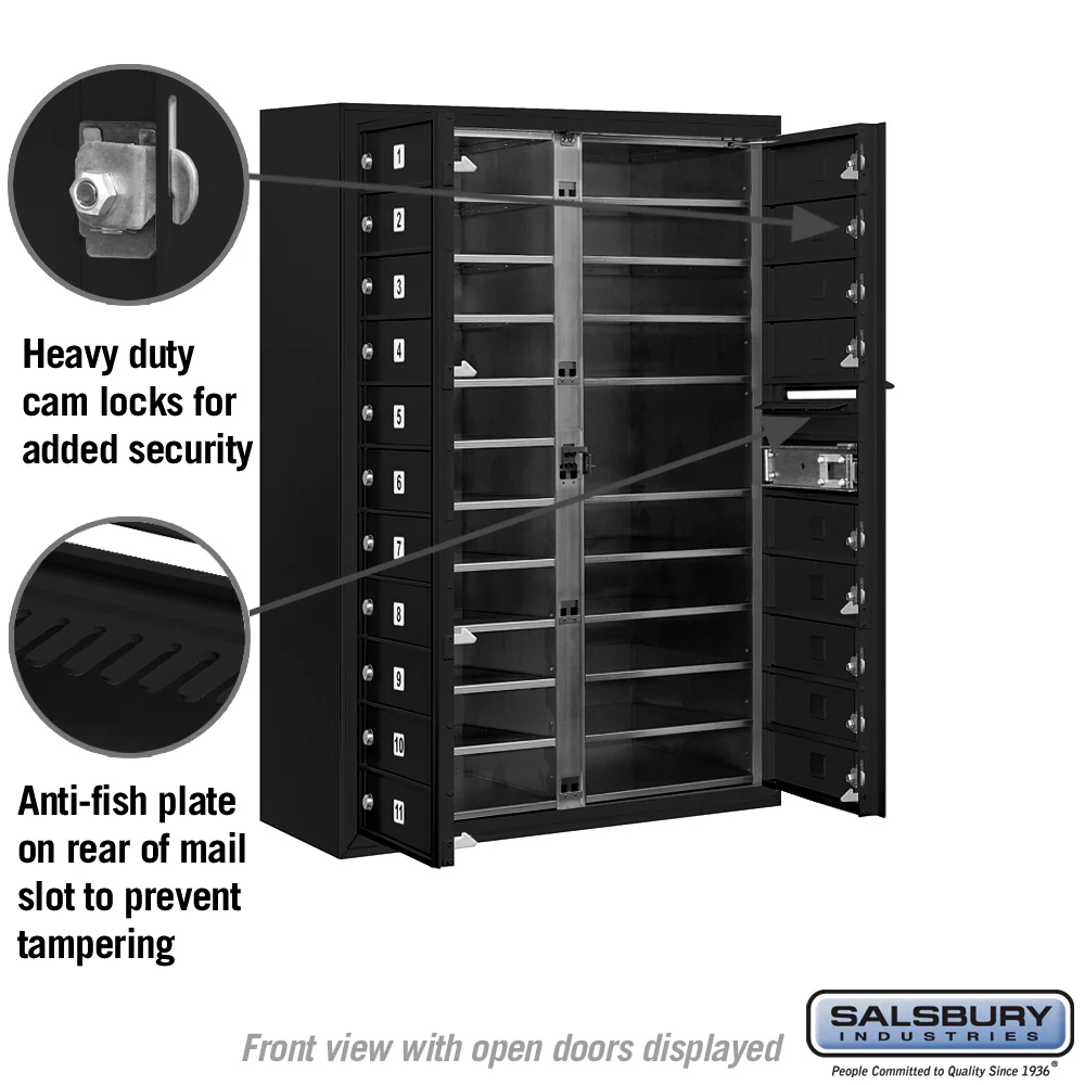 11 Door High Surface Mounted 4C Horizontal Mailbox with 20 Doors in Black with Private Access - Image 3