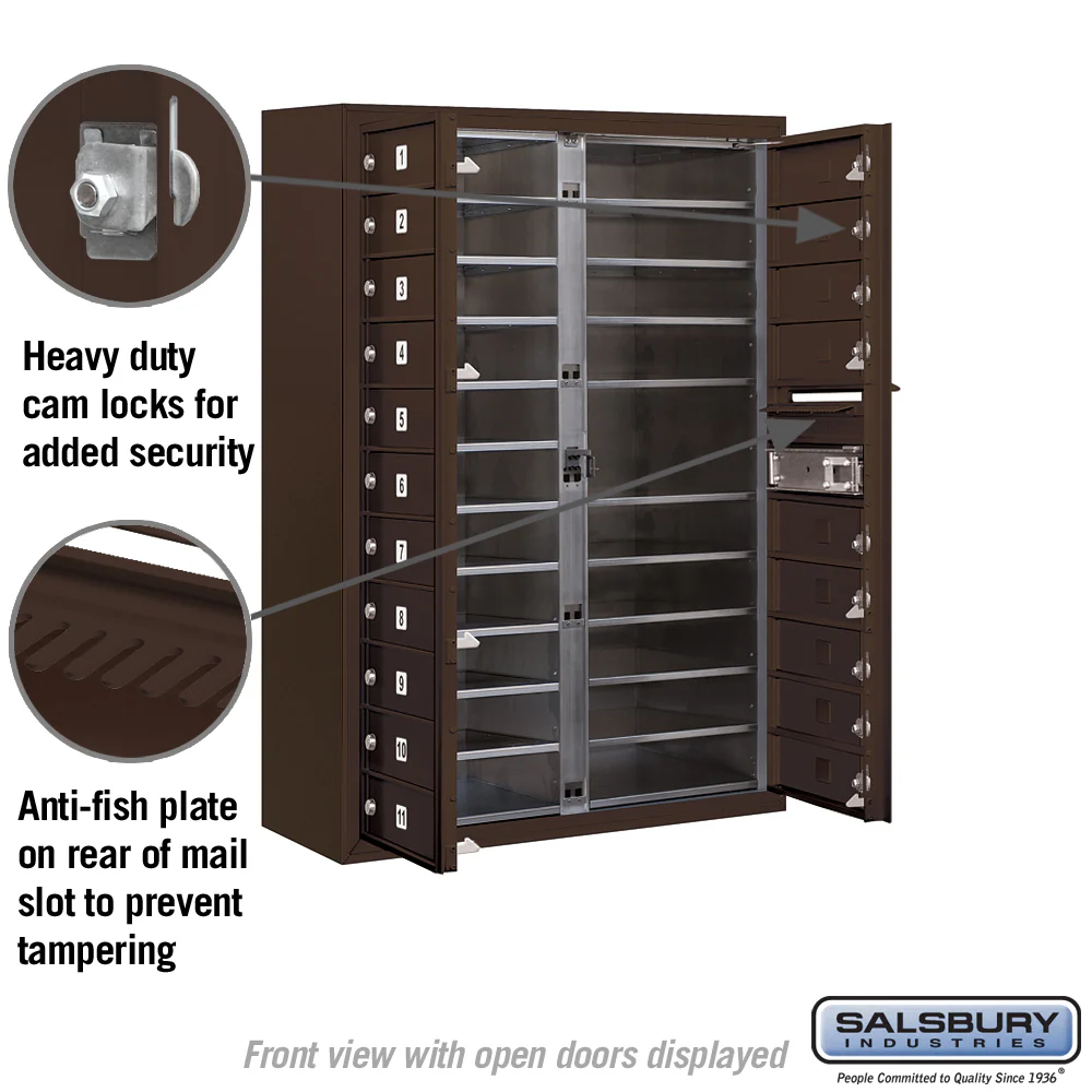 11 Door High Surface Mounted 4C Horizontal Mailbox with 20 Doors in Bronze with Private Access - Image 3