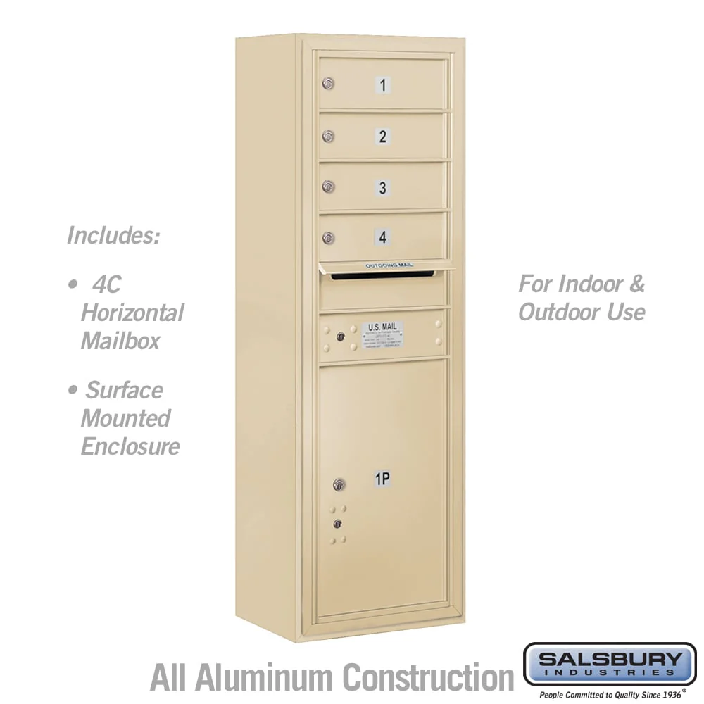 11 Door High Surface Mounted 4C Horizontal Mailbox with Parcel Locker in Sandstone