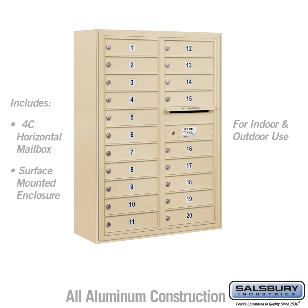 11 Door High Surface Mounted 4C Horizontal Mailbox with 20 Doors in Sandstone