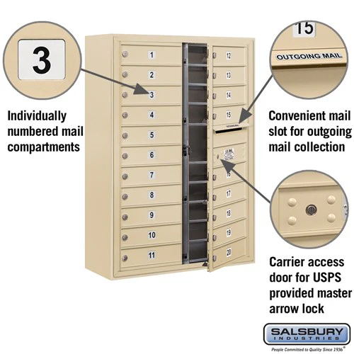 11 Door High Surface Mounted 4C Horizontal Mailbox with 20 Doors in Sandstone - Image 2
