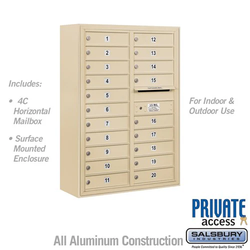 11 Door High Surface Mounted 4C Horizontal Mailbox with 20 Doors in Sandstone