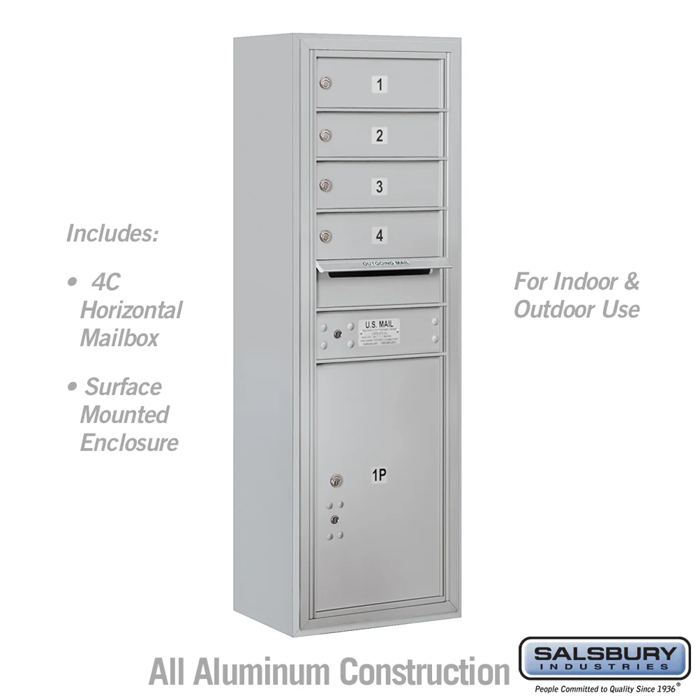 11 Door High Surface Mounted 4C Horizontal Mailbox with Parcel Locker in Aluminum