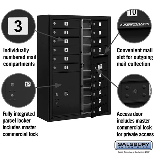 11 Door High Surface Mounted 4C Horizontal Mailbox with Parcel Locker in Black - Image 2