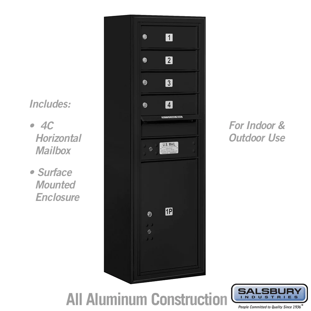11-Door High Surface Mounted 4C Horizontal Mailbox with Parcel Locker in Black