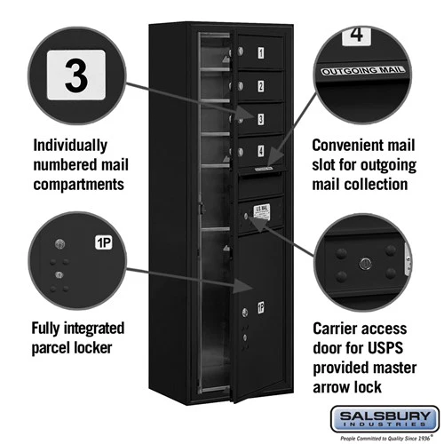 11-Door High Surface Mounted 4C Horizontal Mailbox with Parcel Locker in Black - Image 2