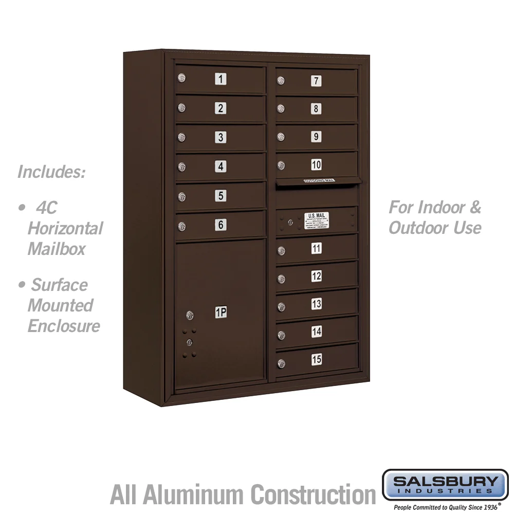 11 Door High Surface Mounted 4C Horizontal Mailbox with Parcel Locker in Bronze