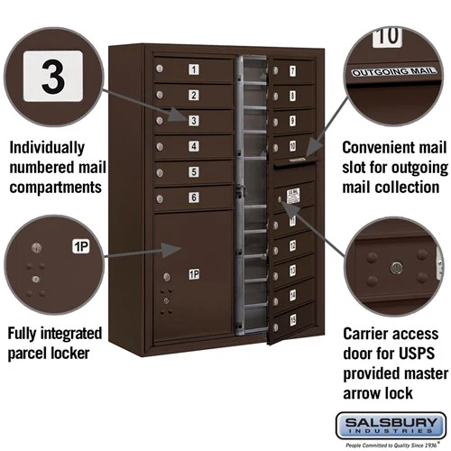 11 Door High Surface Mounted 4C Horizontal Mailbox with Parcel Locker in Bronze - Image 2