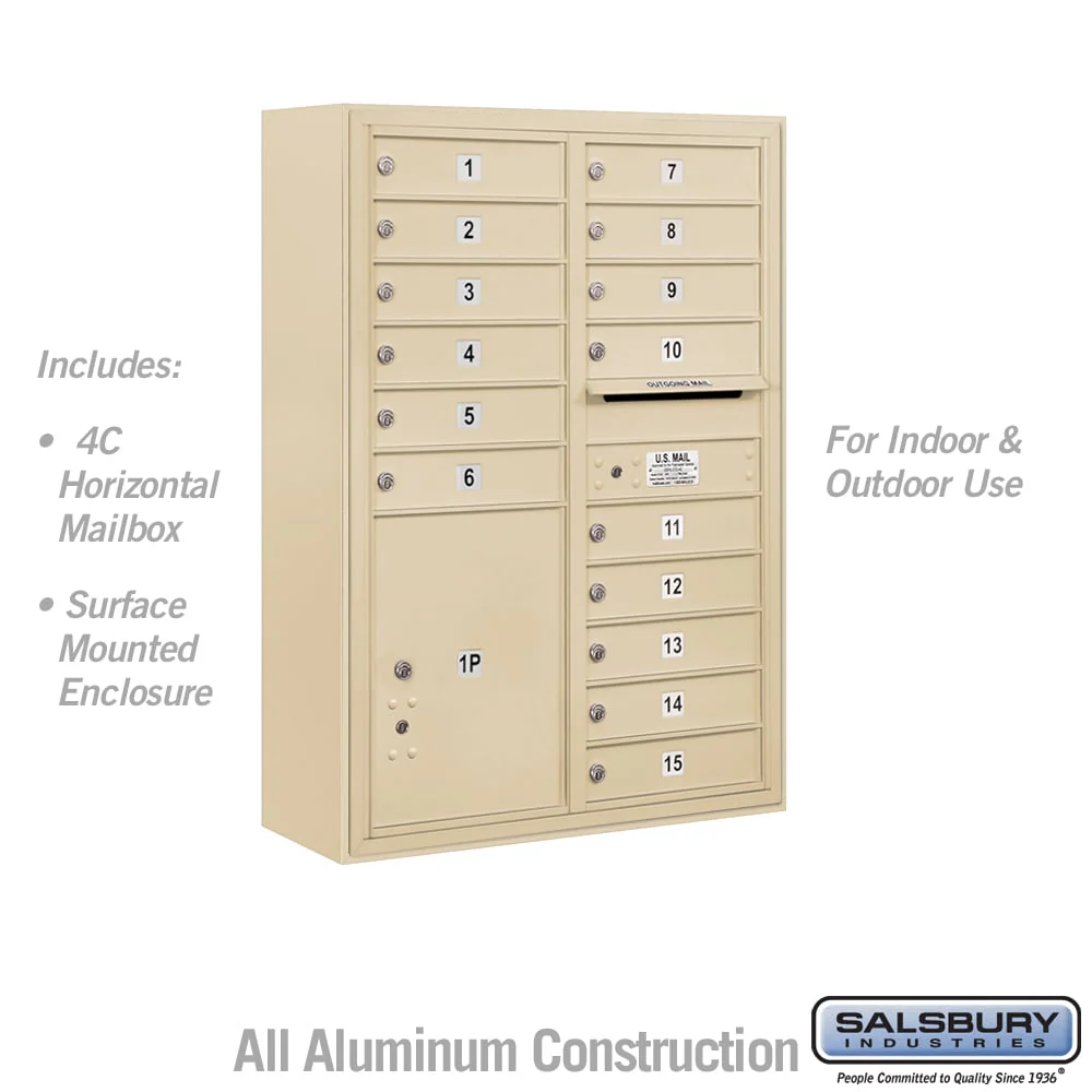 11 Door High Surface Mounted 4C Horizontal Mailbox with Parcel Locker in Sandstone