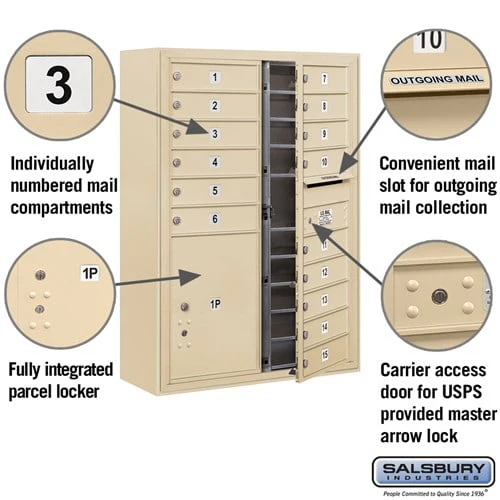 11 Door High Surface Mounted 4C Horizontal Mailbox with Parcel Locker in Sandstone - Image 2