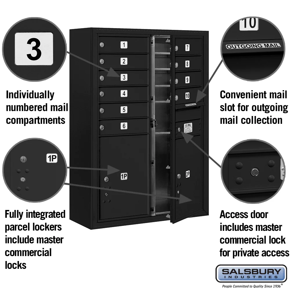 11-Door High Surface Mounted Mailbox with Parcel Locker in Black - Image 6