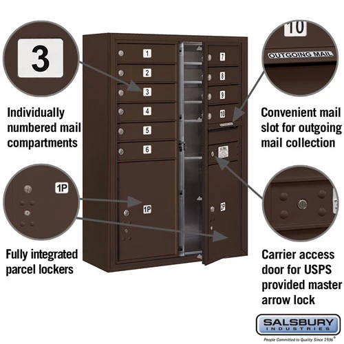 11-Door High Surface Mounted 4C Horizontal Mailbox with Parcel Lockers in Bronze - Image 2