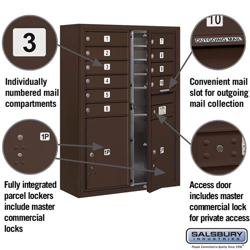 11-Door Surface Mounted Parcel Locker with 4 Parcel Lockers in Bronze - Image 6