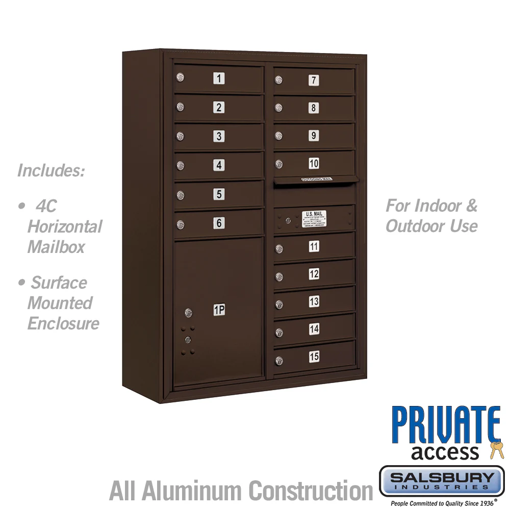 11 Door High Surface Mounted Mailbox with Parcel Locker in Bronze