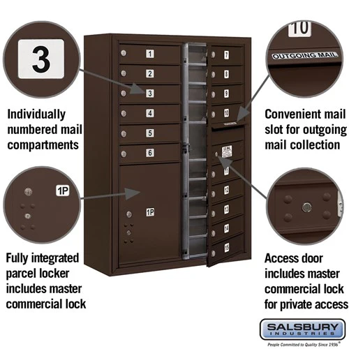 11 Door High Surface Mounted Mailbox with Parcel Locker in Bronze - Image 2