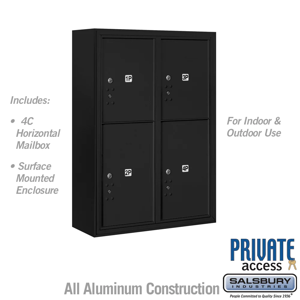 11-Door High Surface Mounted Parcel Locker with 4 Parcel Compartments in Black