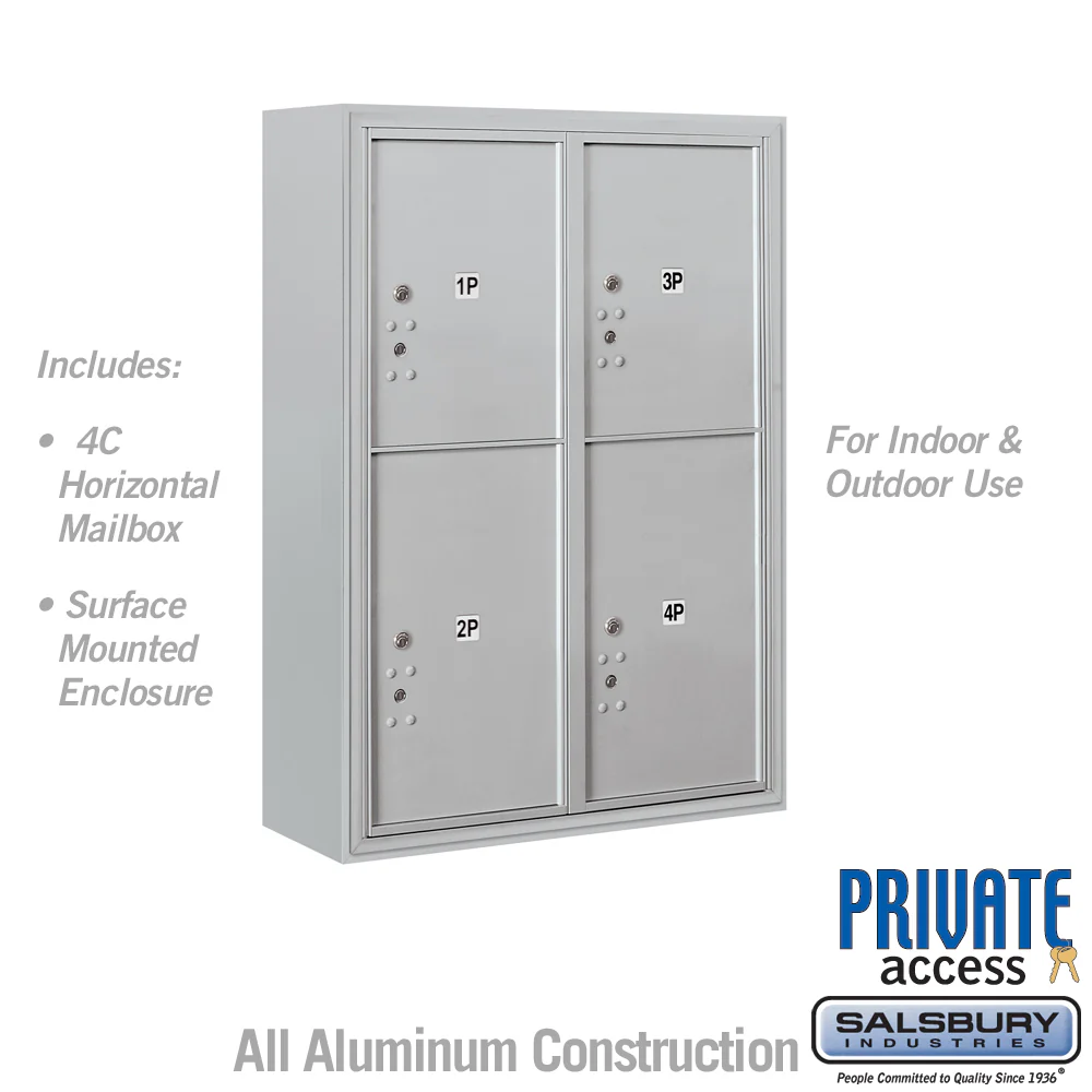 11 Door High Surface Mounted Parcel Locker with 4 Parcel Lockers in Aluminum for Private Access