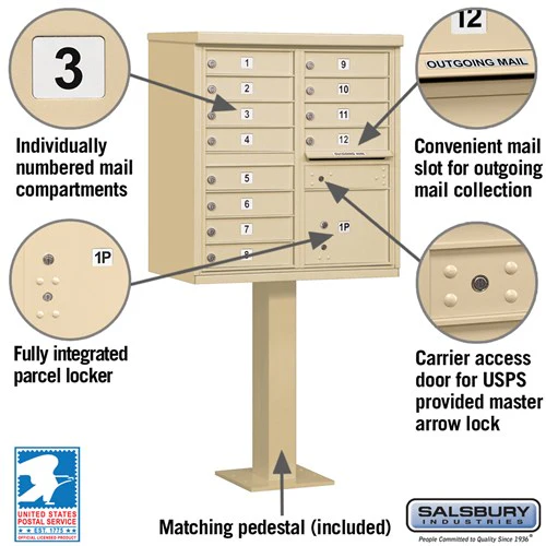12-Door Cluster Box Unit with Parcel Locker in Sandstone - Image 2