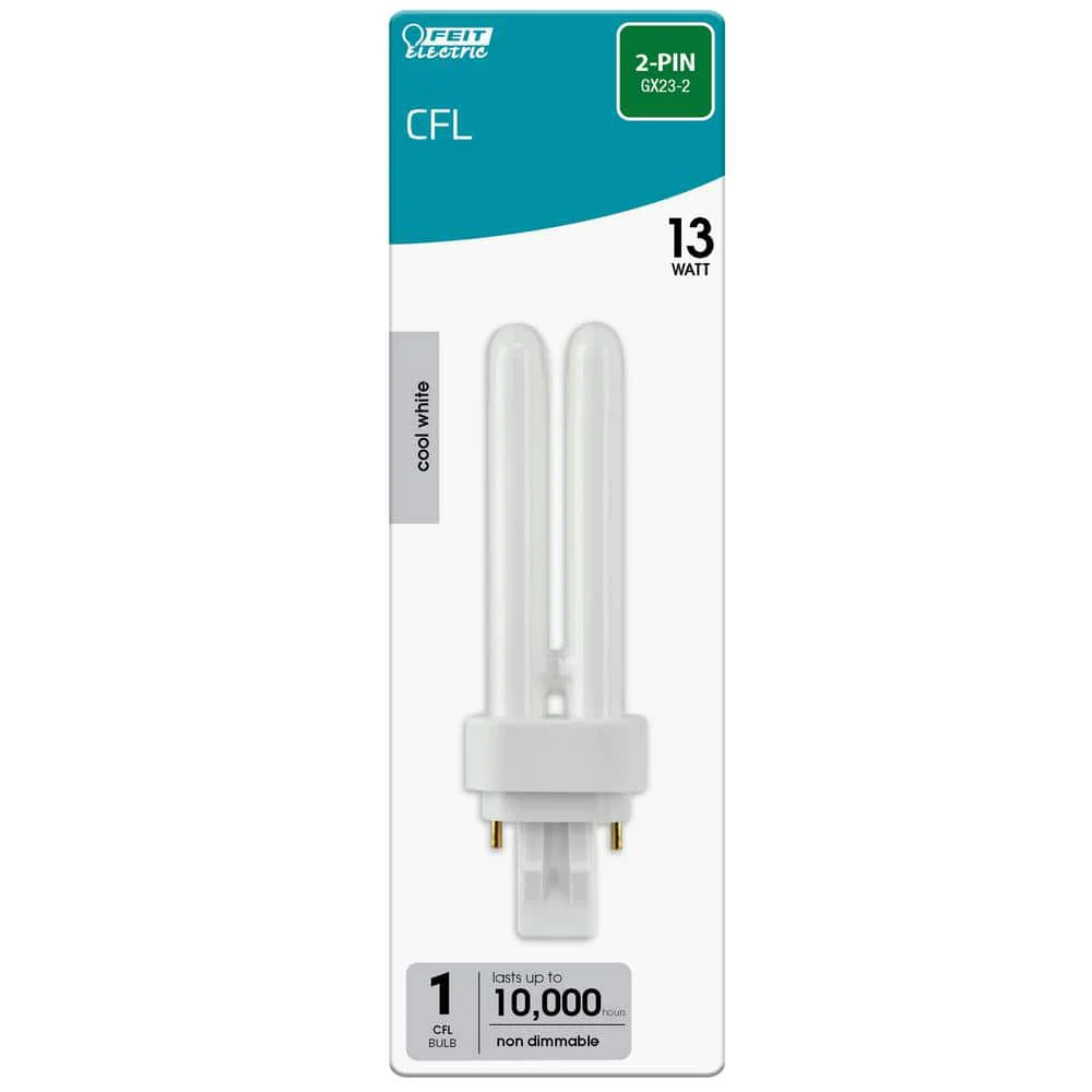 13W Equiv PL CFLNI Quad Tube 2-Pin Plug-in GX23-2 Base Compact Fluorescent CFL Light Bulb, Cool White 4100K (6-Pack) - Image 5