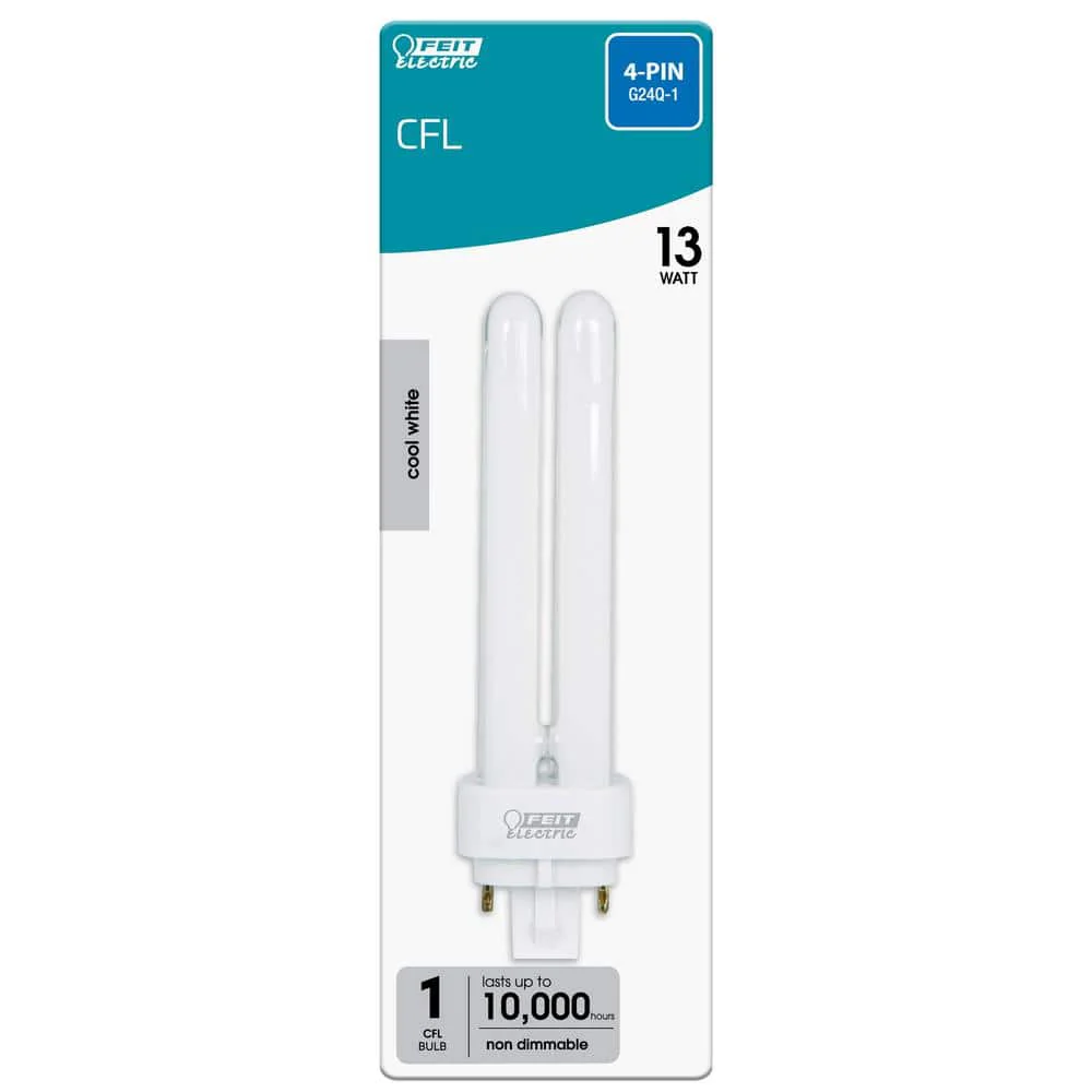 13W Equiv PL CFLNI Quad Tube 4-Pin Plug-in G24Q-1 Base Compact Fluorescent CFL Light Bulb, Cool White 4100K (24-Pack) - Image 5