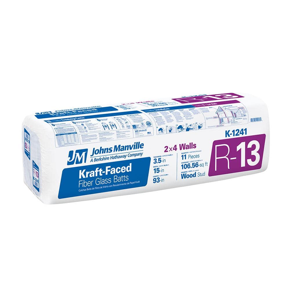 JM R-13 Kraft-Faced Fiberglass Batt Insulation, 15 in. x 93 in., 106.56 sq. ft. (K1241)