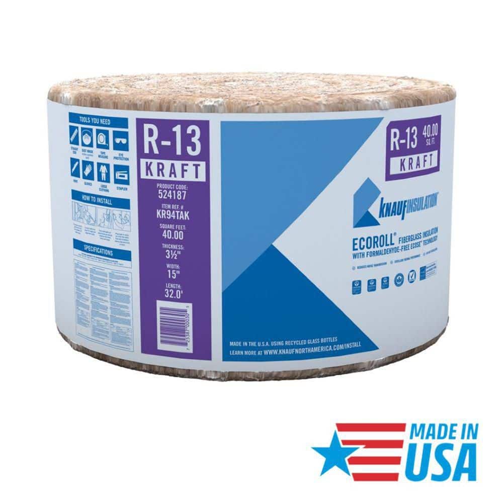 Knauf Insulation R-13 EcoRoll Foil-Faced Fiberglass Insulation Roll, 3-1/2 in. x 15 in. x 32 ft., 40 sq. ft. Coverage - Image 2