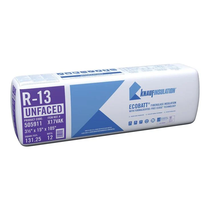 Knauf Insulation EcoBatt R-13 Unfaced Fiberglass Insulation Batt, 3-1/2 in x 15 in x 105 in, 131.25 sq ft - Image 2