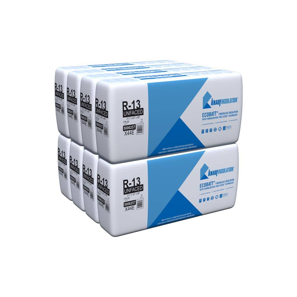 Knauf Insulation R-13 EcoBatt Unfaced Fiberglass Insulation Batt, 3.5 in x 24 in x 96 in, 176 sq ft