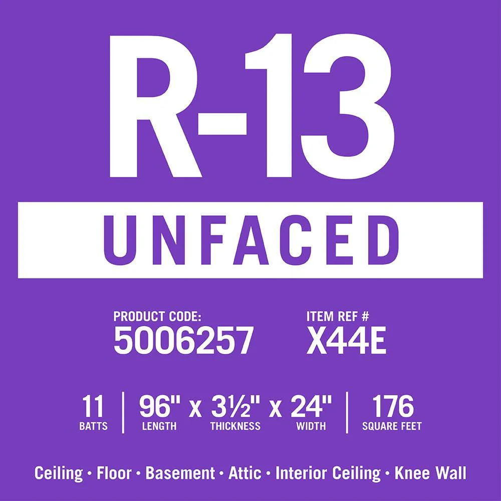 Knauf Insulation R-13 EcoBatt Unfaced Fiberglass Insulation Batt, 3.5 in x 24 in x 96 in, 176 sq ft - Image 5